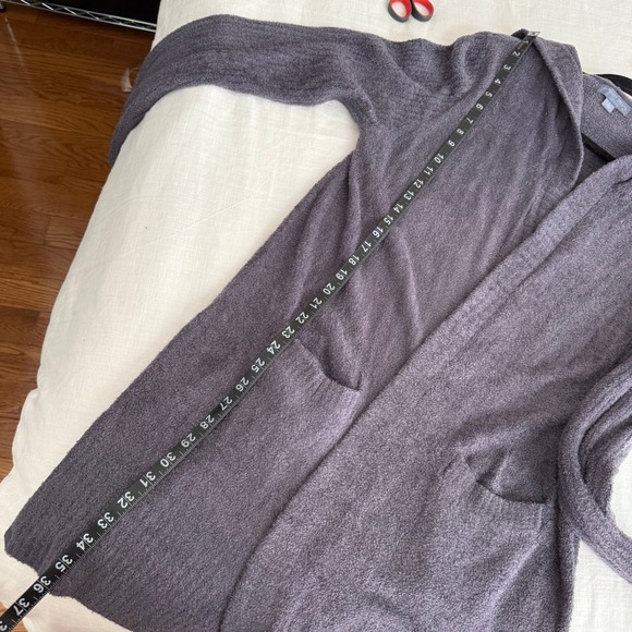 Barefoot Dreams CozyChic Lite Hooded Cardigan Gray Open Front Sweater Large - Picture 9 of 9